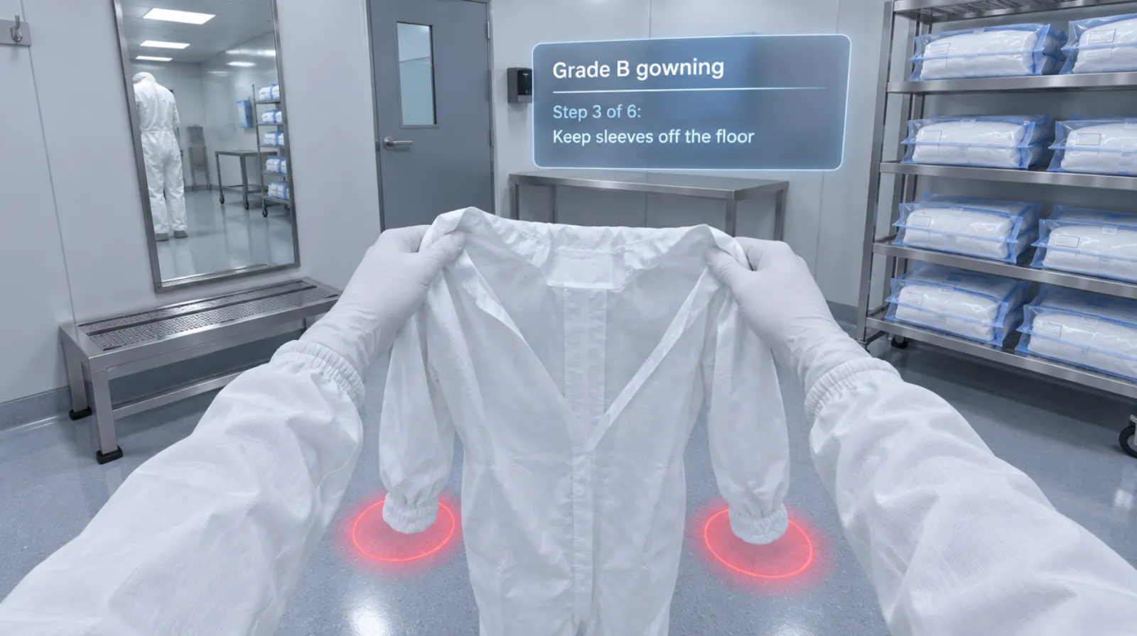 In-headset view of the Aseptic gowning module