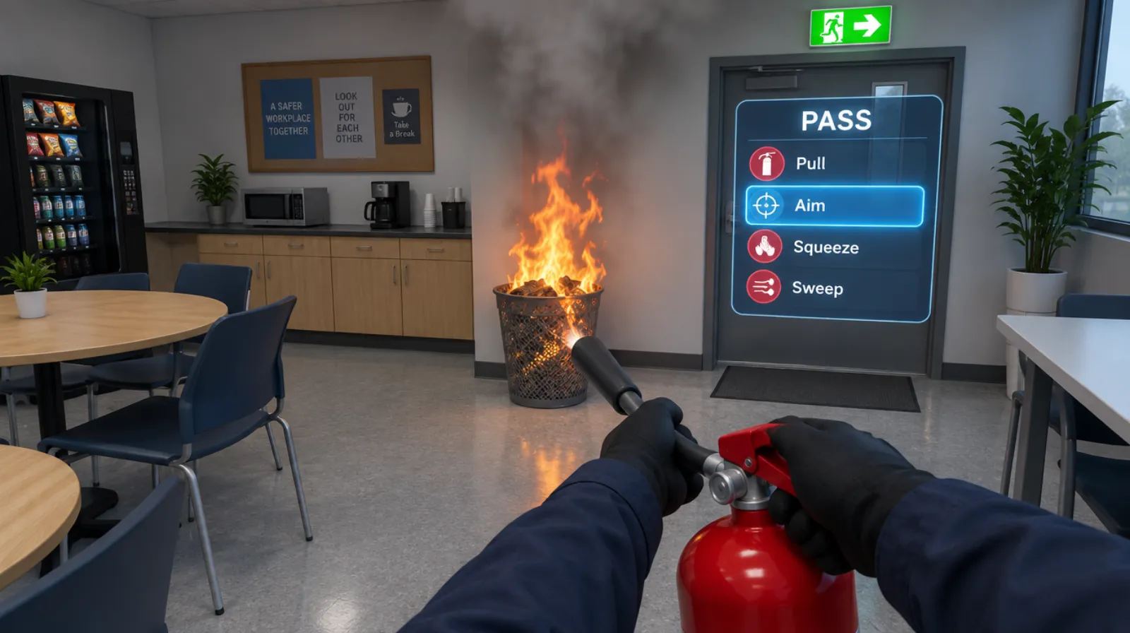 In-headset view of the Fire safety module